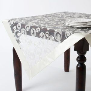 Vanilla Embroidered Sheer 72 inch square tablecloth